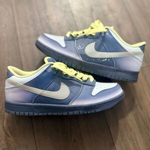 Nike Dunk Low Boys 7Y Blue Yellow Crackle Leather Youth Sneakers EUC